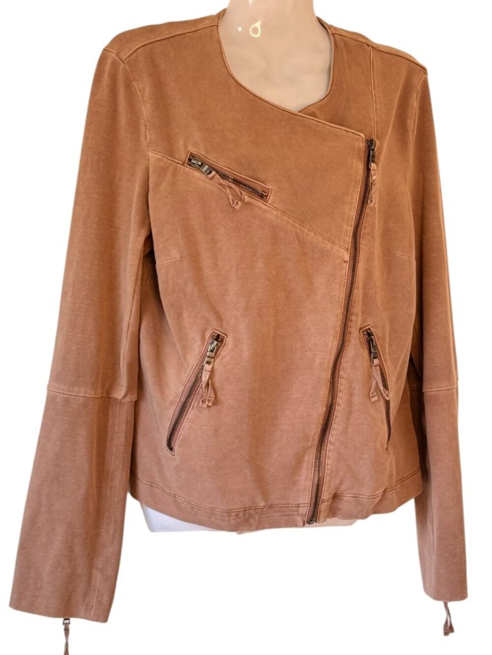 Marrakech Mollie Moto Jacket Anthro Fitted Stretch 3 Pocket Latte Color Small - Picture 5 of 10
